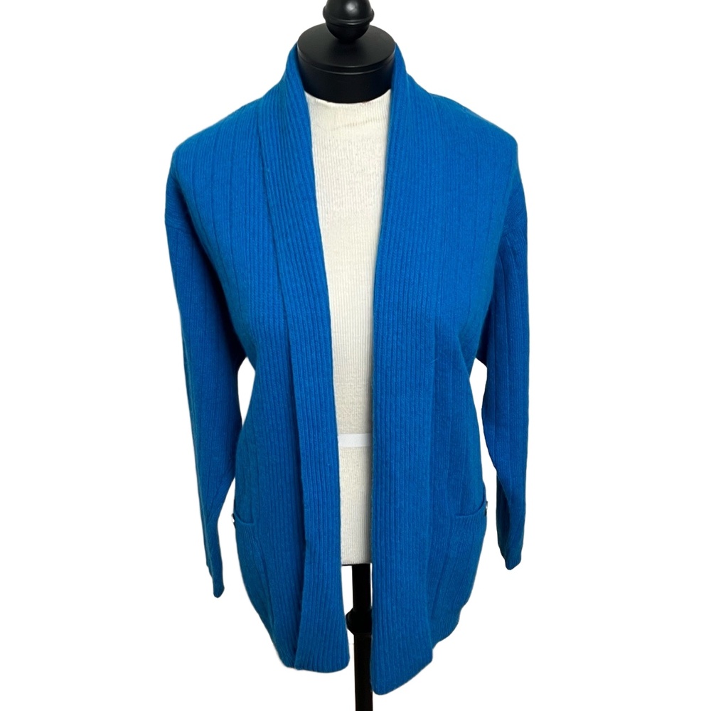 Liz Claiborne Lambswool Rabbit Blue Open Front Ribbed Cardigan Petite Medium